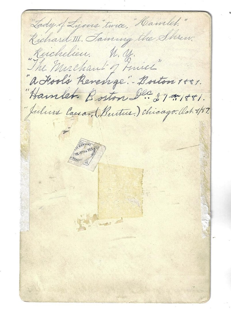 Edwin Booth Signed Cabinet Photo Card - 2