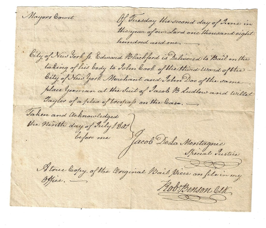 1801 New York Mayors Court Manuscript Bail (1 of 2)