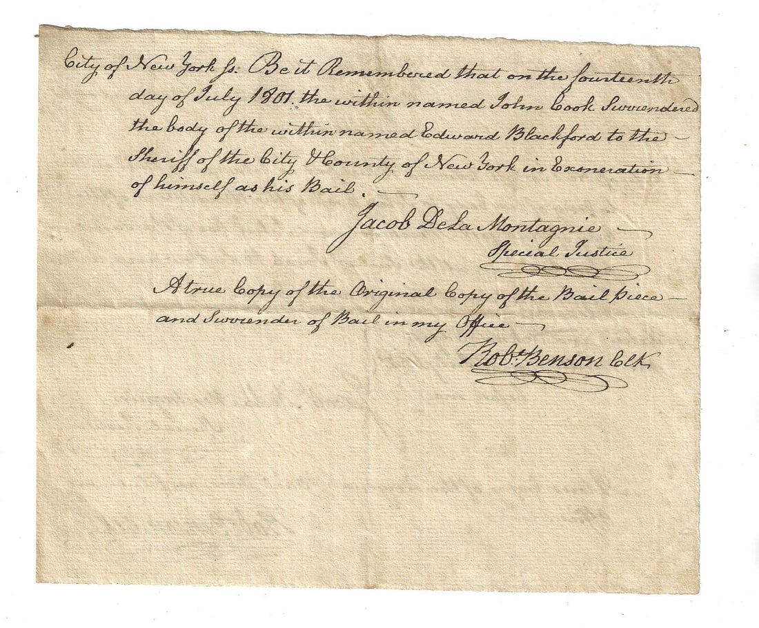 1801 New York Mayors Court Manuscript Bail - 2