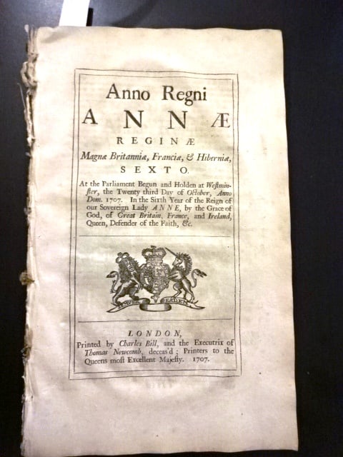 1707 Seven English Acts of Queen Anne: Title: 1707 Seven English Acts of Queen Anne Additional Information: An extract of seven acts, each with own title leaf from the reign of Queen Anne, all complete (pages 315-409), Variety of subjects