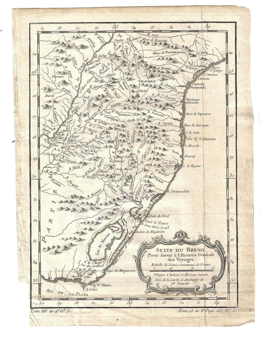 1755 Antique Map Southern Coast of Brazil: Title: 1755 Antique Map Southern Coast of Brazil Additional Information: A map of Jacques Bellin (1703-1772) of the Southern Coast of Brazil "Suite Du Bresil Pour servir a l Histoire Generale des Voya