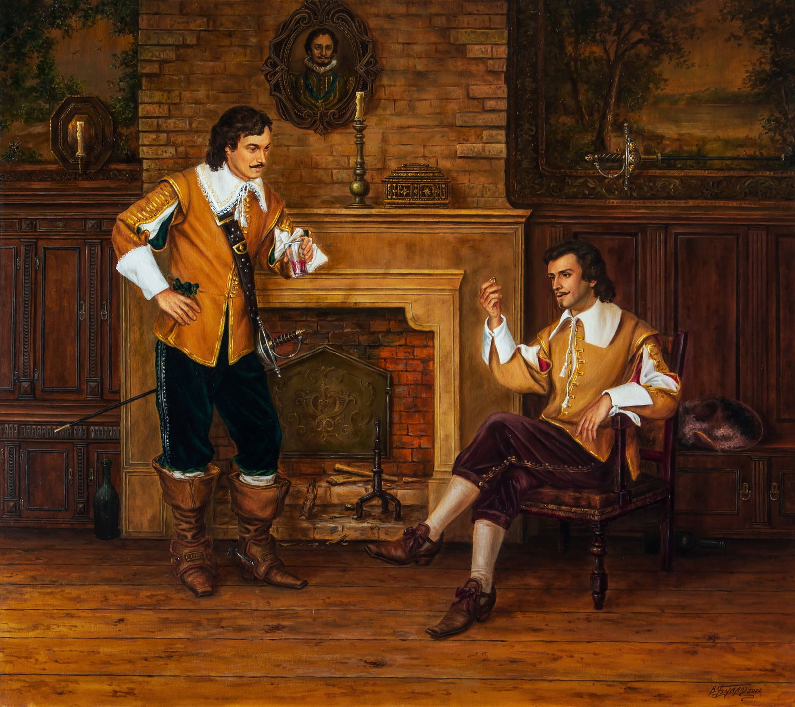 Oil painting Ring of Athos Valeriy Bulat: Title: Oil painting Ring of Athos Valeriy Bulat Description: 14BUL Painter: Valeriy Bulat Size: 80x90 cm/31.49x35.43 inches Components: oil, canvas Original painting - Based on A. Dumas's "The Three M