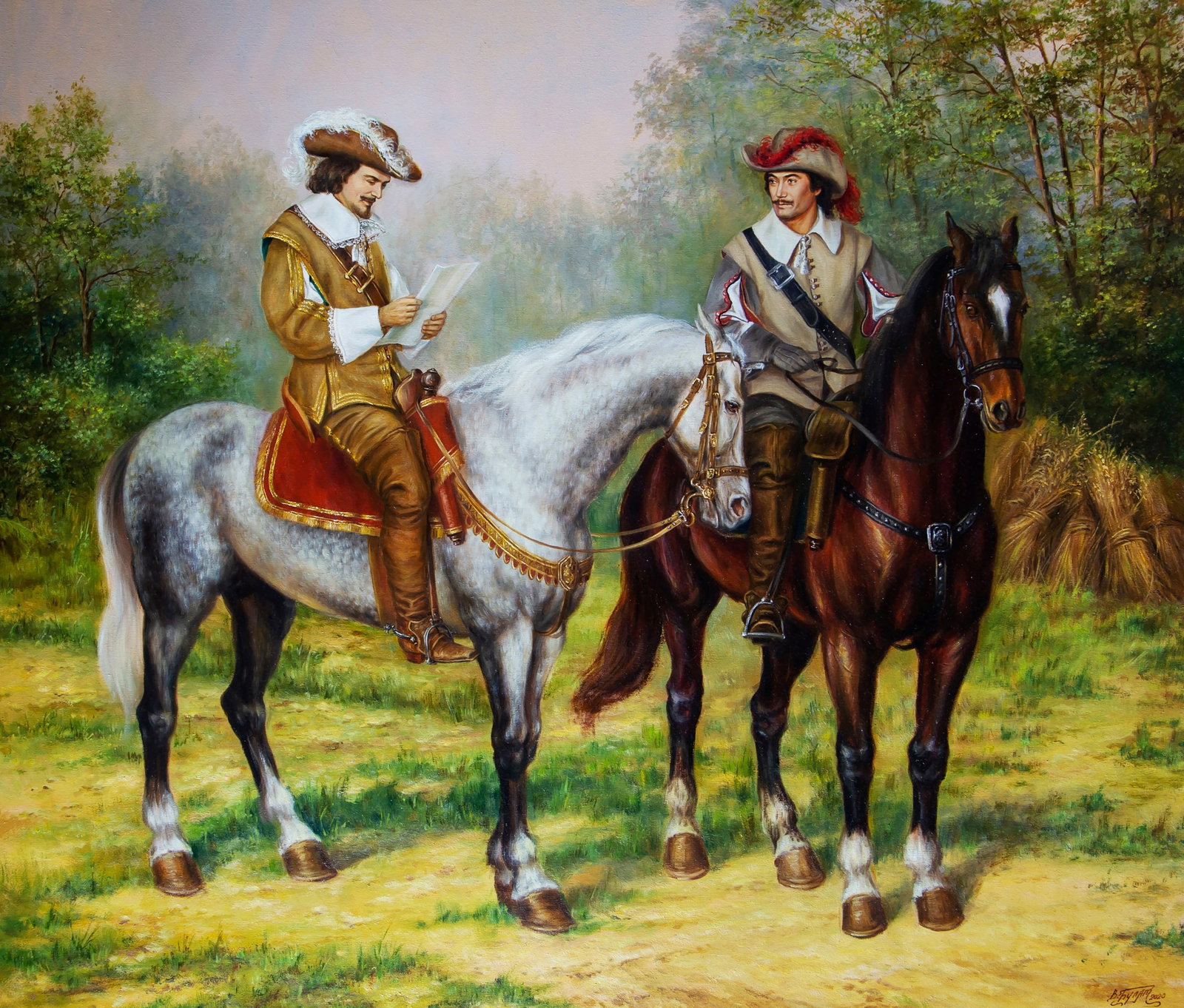 Oil painting Letter from the Queen Valeriy Bulat: Title: Oil painting Letter from the Queen Valeriy Bulat Description: 20BUL Painter: Valeriy Bulat Size: 105x90.5 cm/41.33x35.62 inches Components: oil, canvas Original painting - Based on A. Dumas's