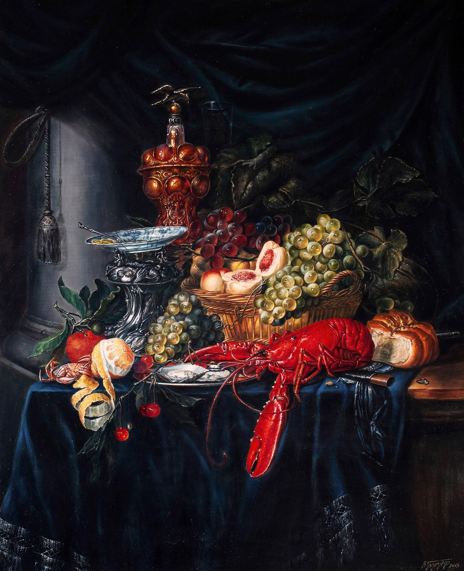 Oil painting Still Life with a Golden Cup Valeriy Bulat: Title: Oil painting Still Life with a Golden Cup Valeriy Bulat Description: 31BUL Painter: Valeriy Bulat Size: 80x65 cm/31.49x25.59 inches Components: oil, canvas Copy of painting by Pieter de Ring CO