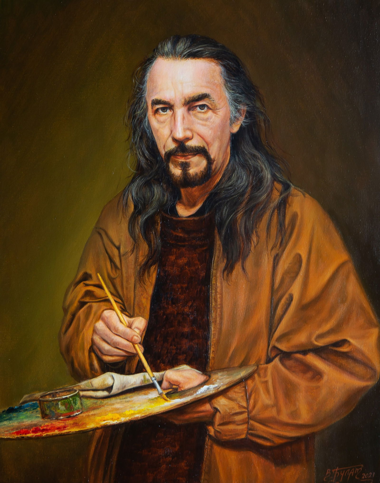 Oil painting An artist at work Valeriy Bulat: Title: Oil painting An artist at work Valeriy Bulat Description: 48BUL Painter: Valeriy Bulat Size: 50x40 cm/19.68x15.74 inches Components: oil, canvas Original painting CONDITION: excellent ARTIST: