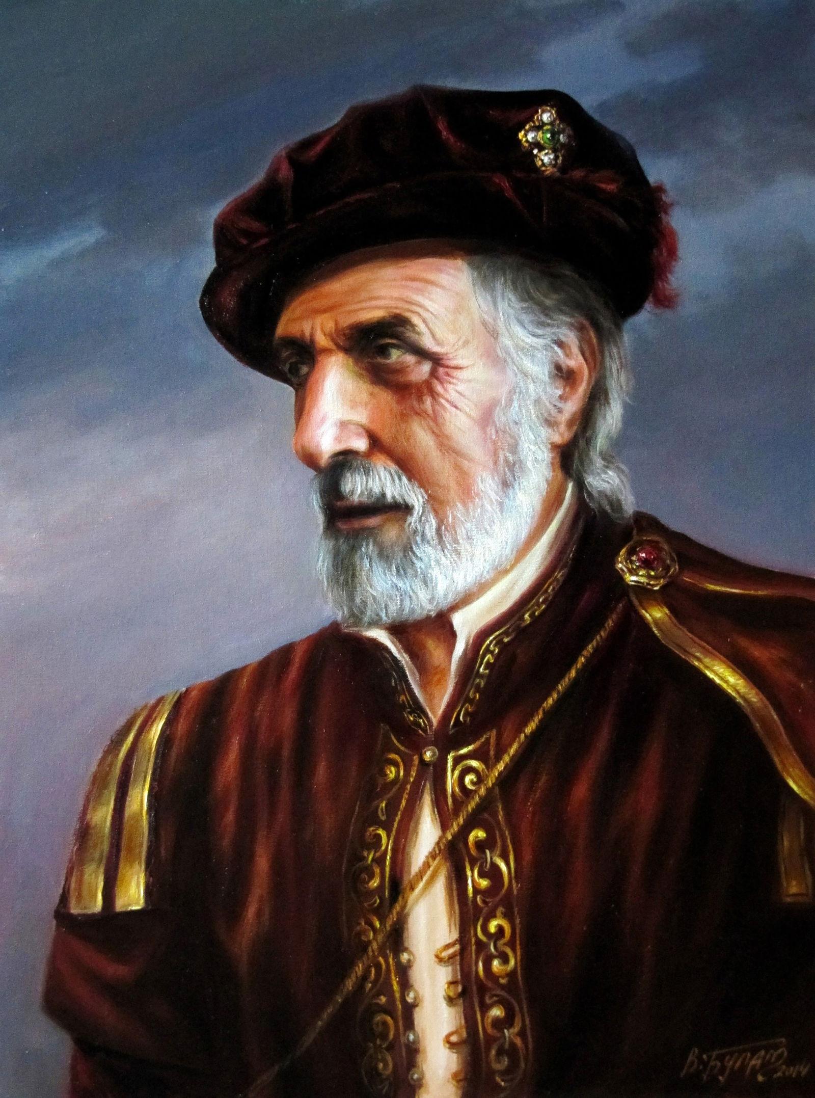 Oil painting The Merchant of Venice Valeriy Bulat: Title: Oil painting The Merchant of Venice Valeriy Bulat Description: 60BUL Painter: Valeriy Bulat Size: 40x30 cm/15.74x11.81 inches Components: oil, canvas Original painting - Series "We are rushing