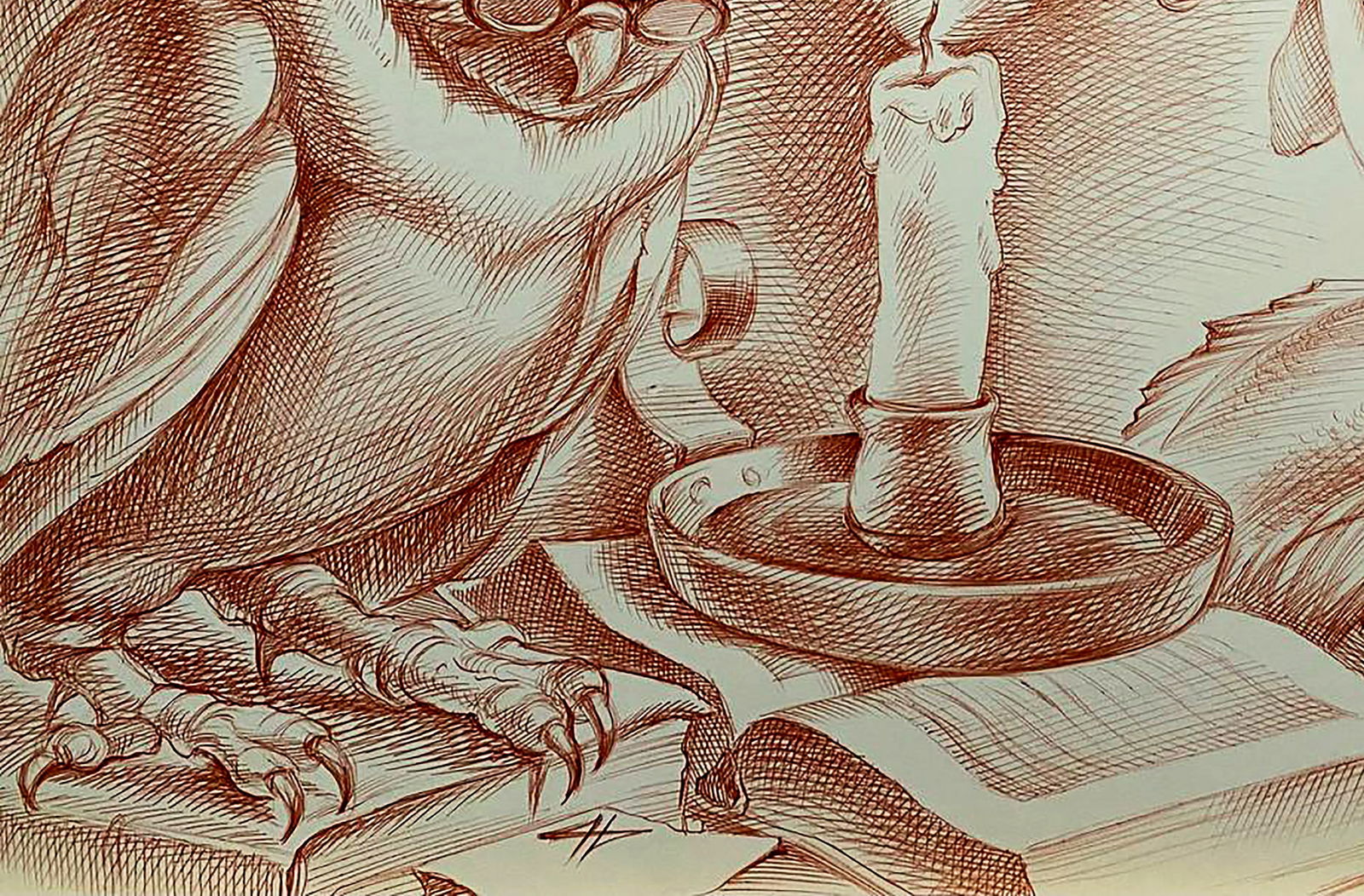 Pen painting Reading Wisdom Natalia Bulat - 4