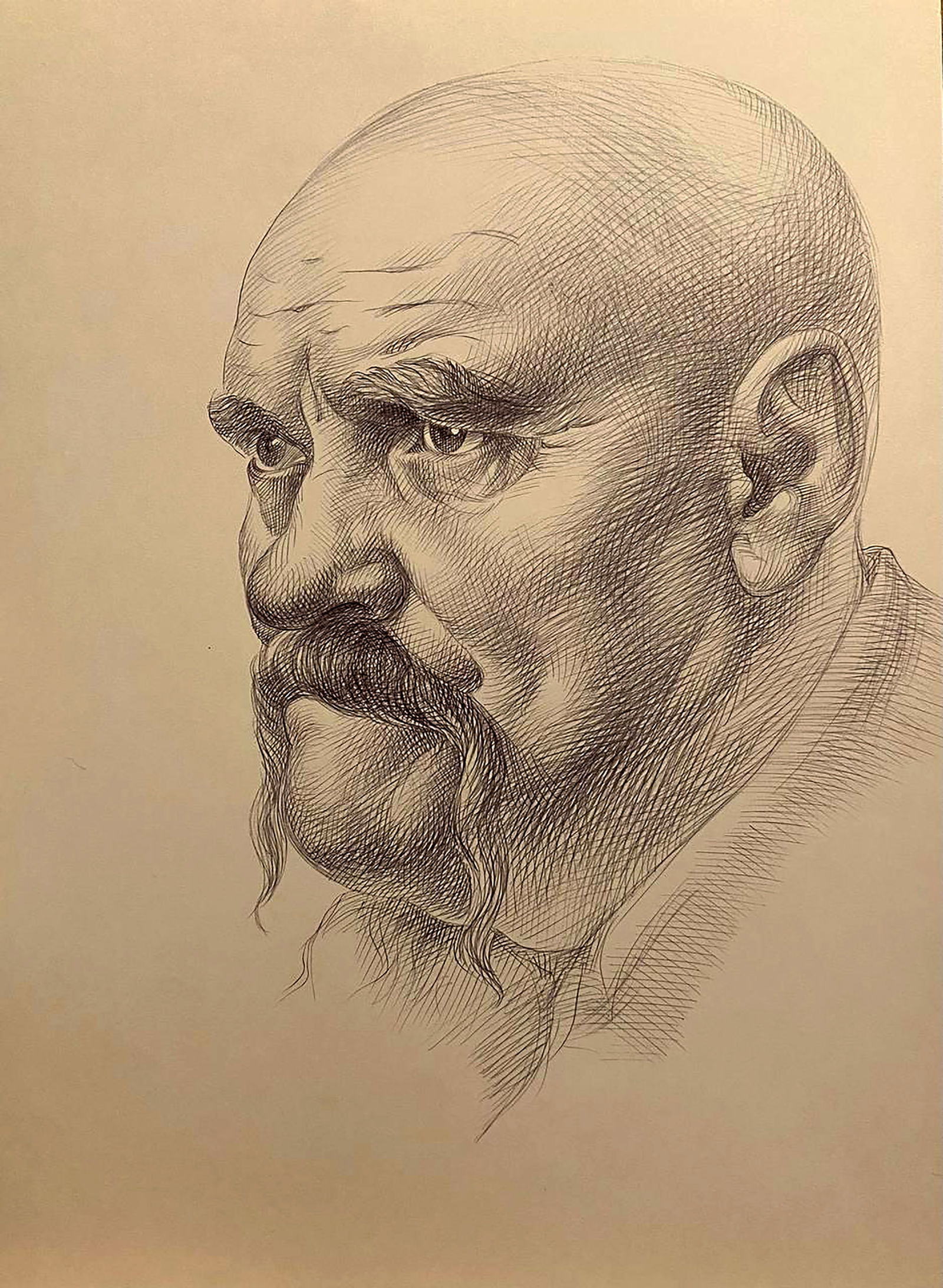 Pen painting Portrait of a man with a moustache Natalia Bulat: Title: Pen painting Portrait of a man with a moustache Natalia Bulat Description: 77BUL Painter: Natalia Bulat Size: paper A4 Components: pen, paper Original painting CONDITION: excellent ARTIST: She