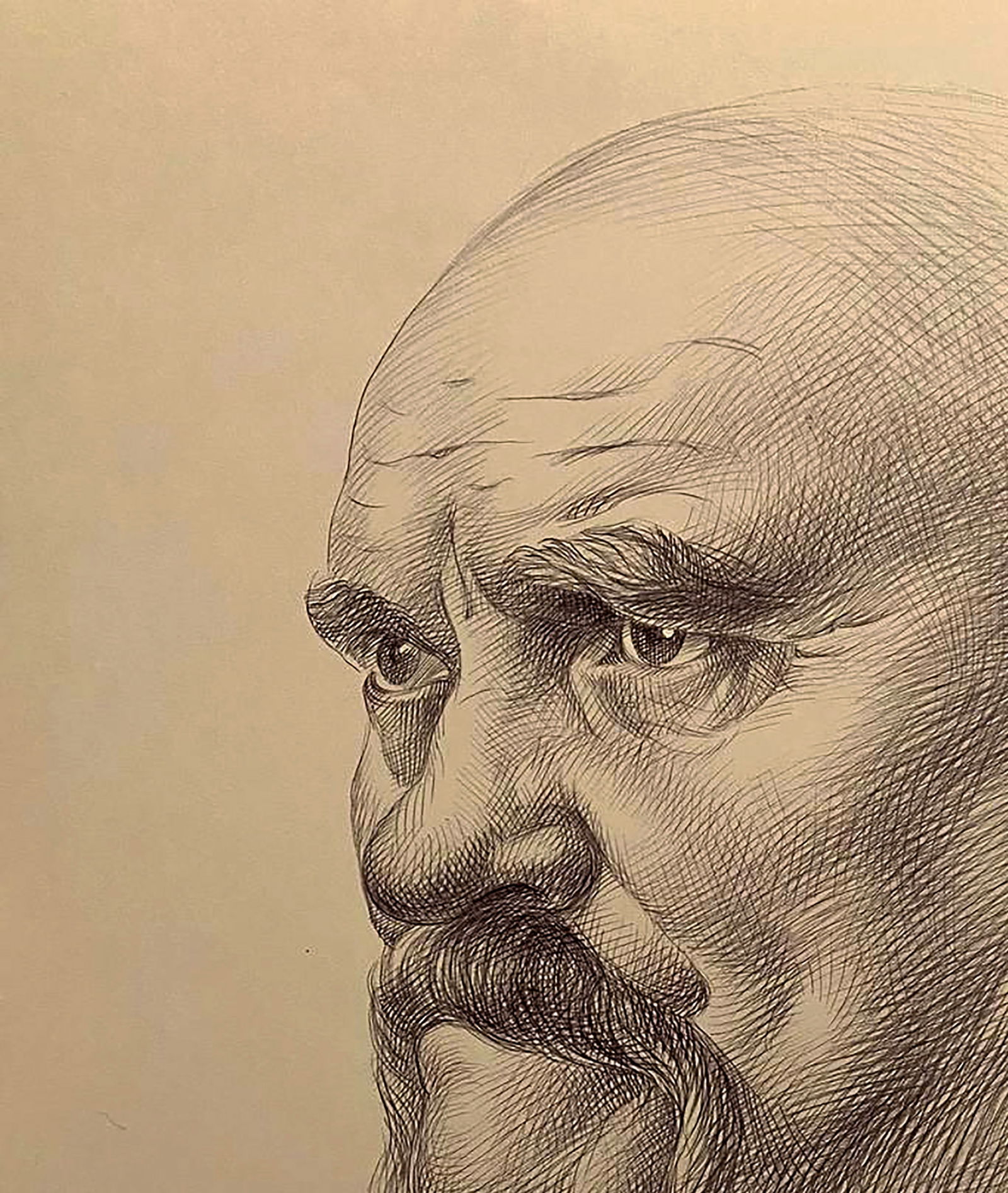 Pen painting Portrait of a man with a moustache Natalia Bulat - 2