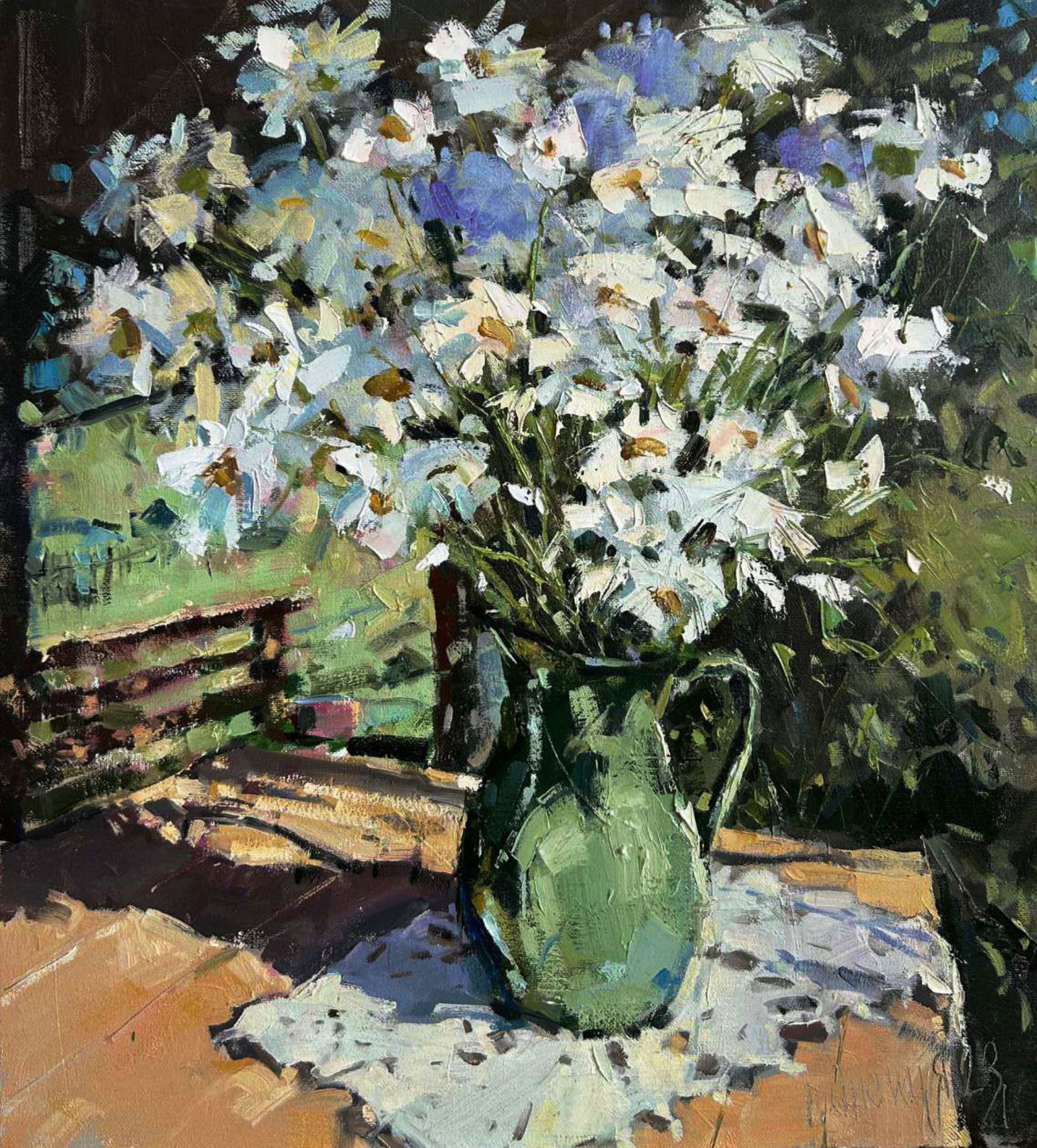 Oil painting A bouquet of flowers in the yard Igor Lysytsya: Title: Oil painting A bouquet of flowers in the yard Igor Lysytsya Description: 10LISITS Painter: Igor Lysytsya Size: 55x50 cm/21.65x19.68 inches Components: oil, canvas Original painting CONDITION: e