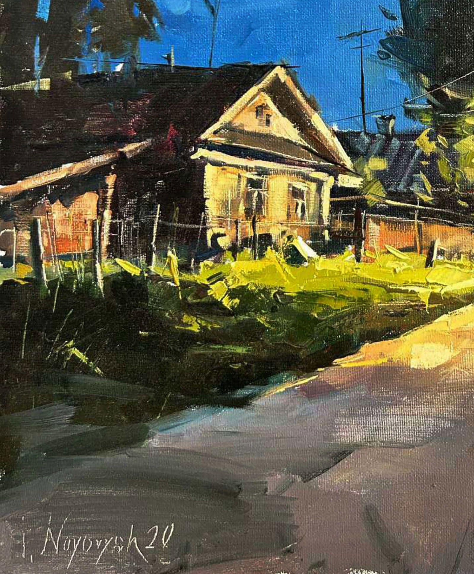 Oil painting Night streets of the village Igor Lysytsya - 3