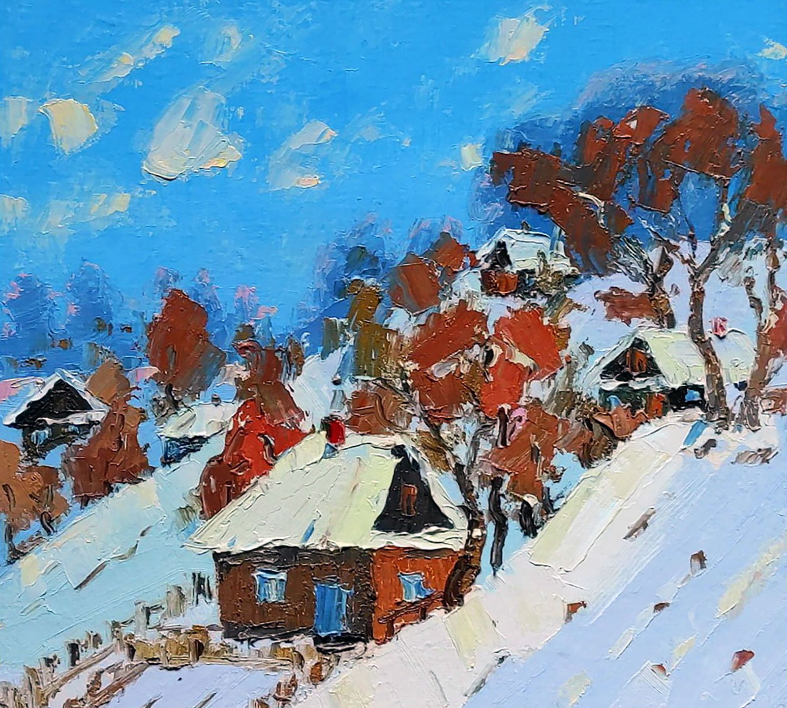 Oil painting Winter hills Yaroslav Savchyn: Title: Oil painting Winter hills Yaroslav Savchyn Description: 22SAVCH Painter: Yaroslav Savchyn Size: 32x35 cm/12.59x13.77 inches Components: oil, canvas on cardboard Original painting CONDITION: exc
