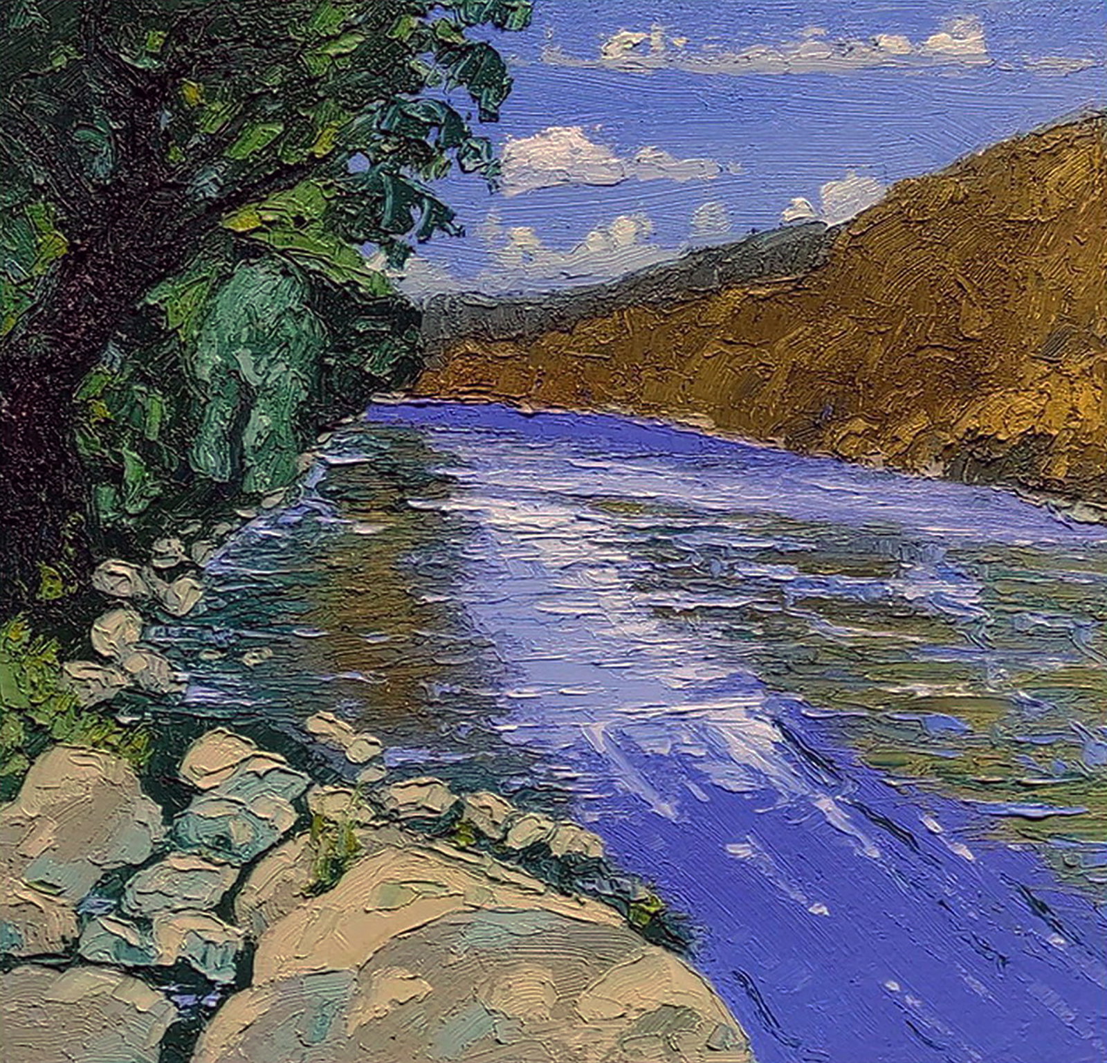 Oil painting Mountain river Yaroslav Savchyn: Title: Oil painting Mountain river Yaroslav Savchyn Description: 30SAVCH Painter: Yaroslav Savchyn Size: 27x27.5 cm/10.62x10.82 inches Components: oil, canvas on hardboard Original painting CONDITION: