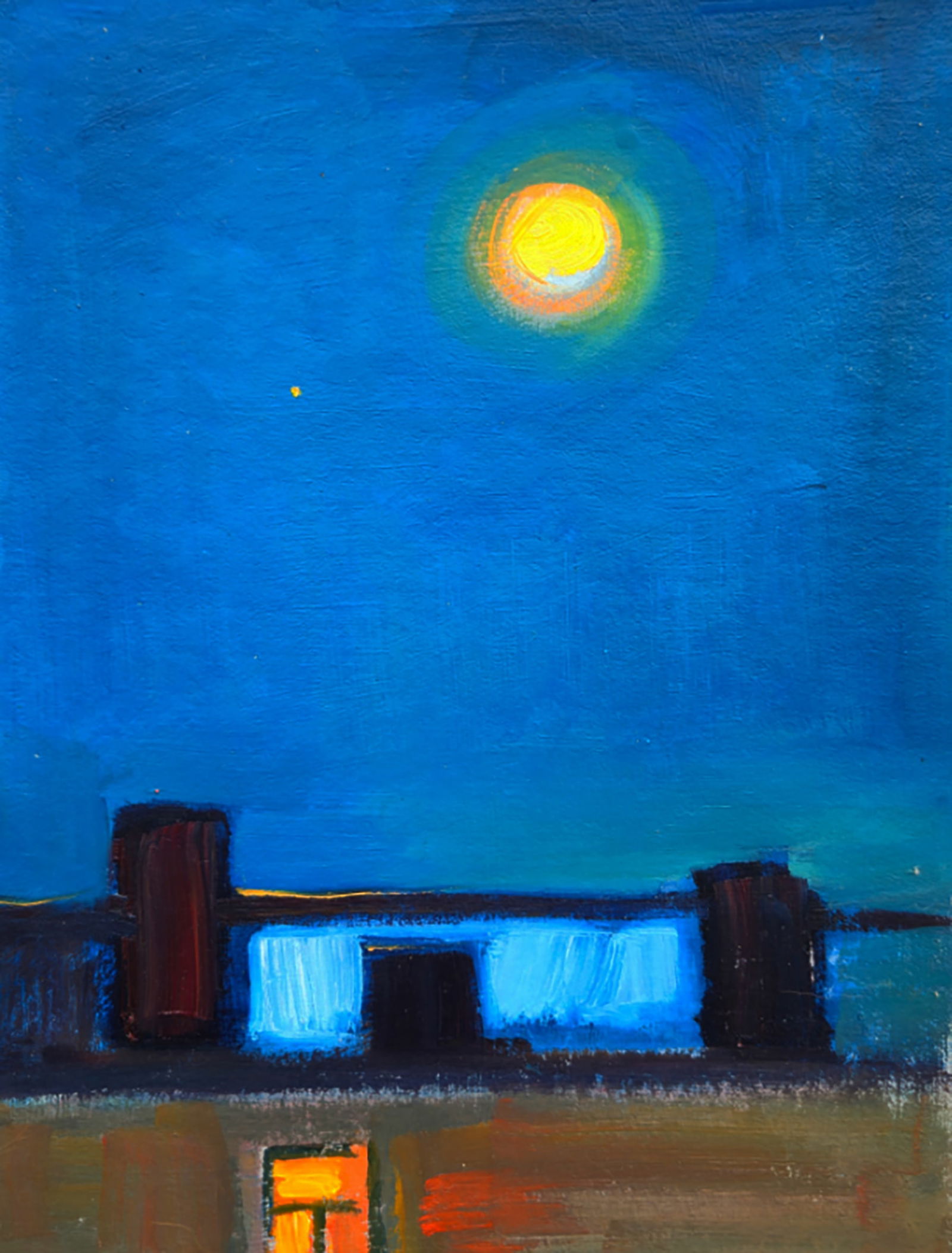 Oil painting A Lonely Moon Over The City Yuri Shkrob: Title: Oil painting A Lonely Moon Over The City Yuri Shkrob Description: 22SHKR Painter: Yuri Shkrob Size: 23?18 cm/9.05x7.08 inches Components: oil, cardboard Original painting CONDITION: excellent A
