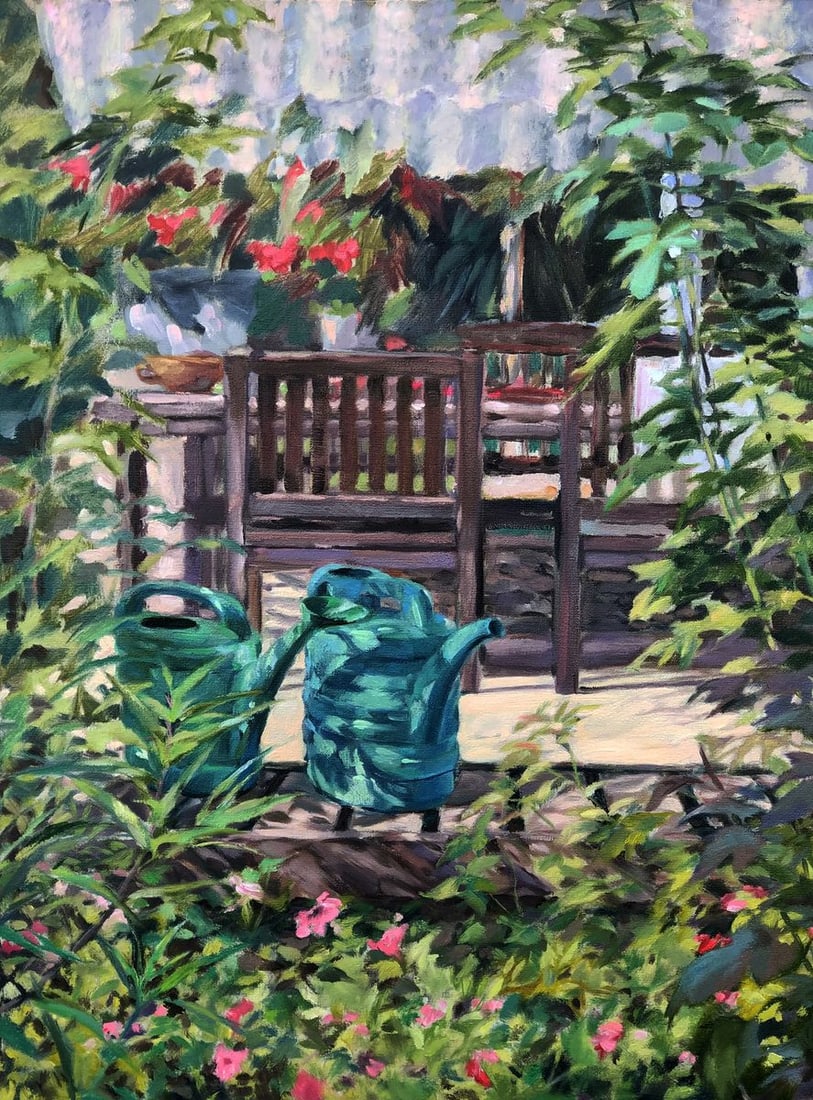 Oil painting Relaxing in the garden Oksana Osnach: Title: Oil painting Relaxing in the garden Oksana Osnach Description: Procach 125The Oil painting on Canvas titled "Relaxing in the garden" transports the viewer into an intimate and tranquil corner o