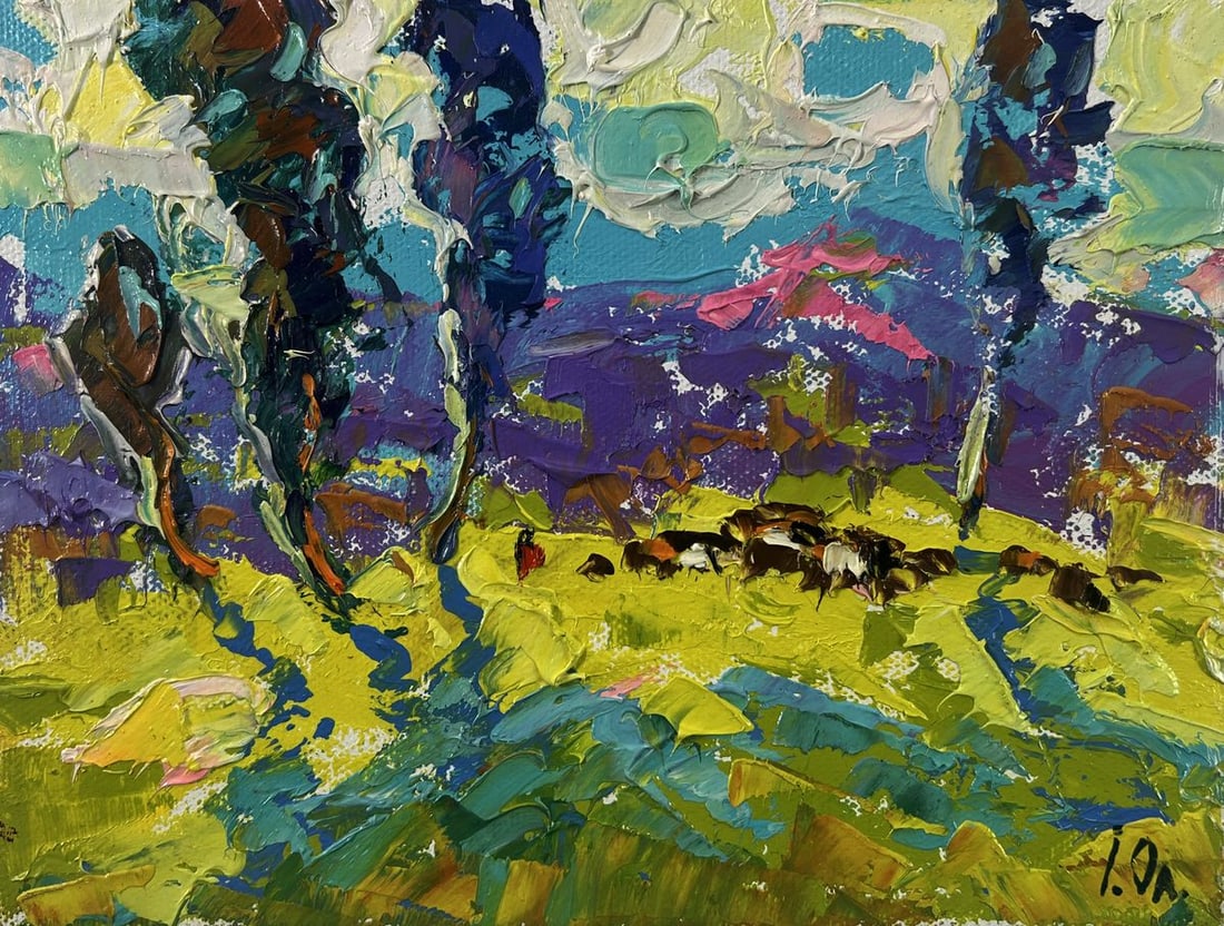 Oil painting Poplars above the path in fog Oleksiy Ivanyuk - 3