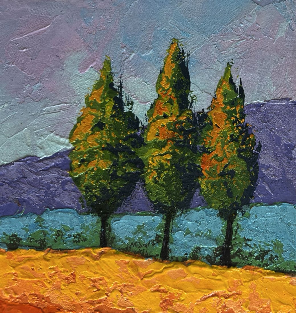 Oil painting Three trees in a field V. Zadorozhnya - 4