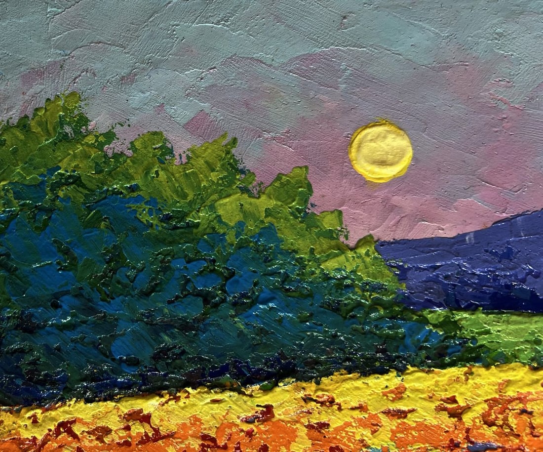 Oil painting Meadows and forest in the sunset glow V. Zadorozhnya - 5