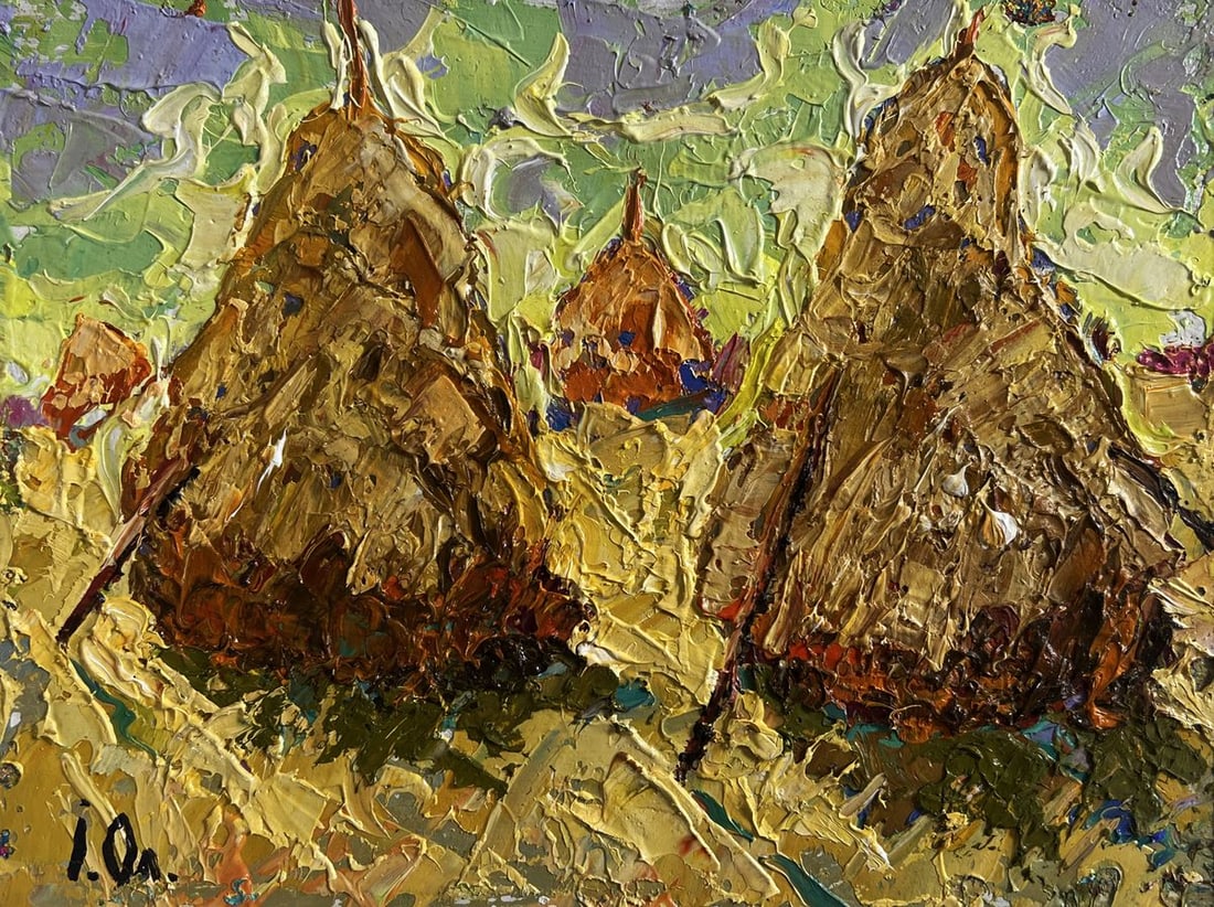 Oil painting Fresh haystacks in the field Alex Kalenyuk - 3