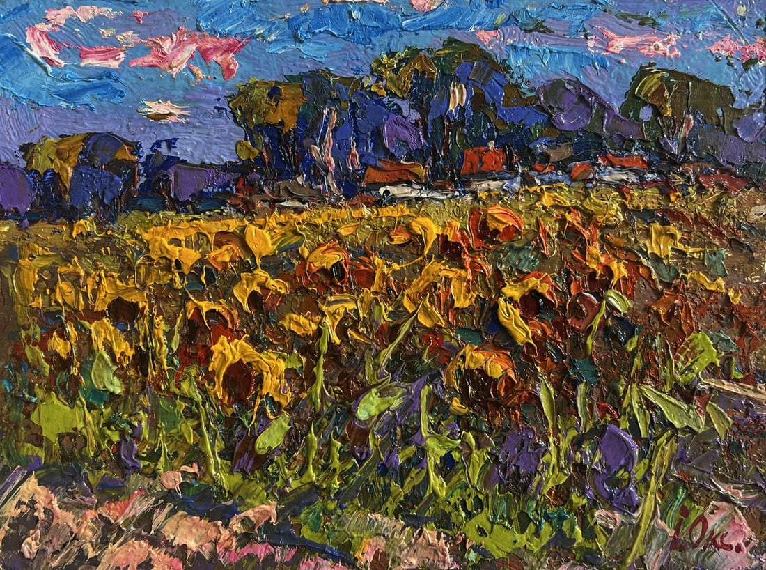 Oil painting Sunflower field in the village Oksana Kalenyuk - 3
