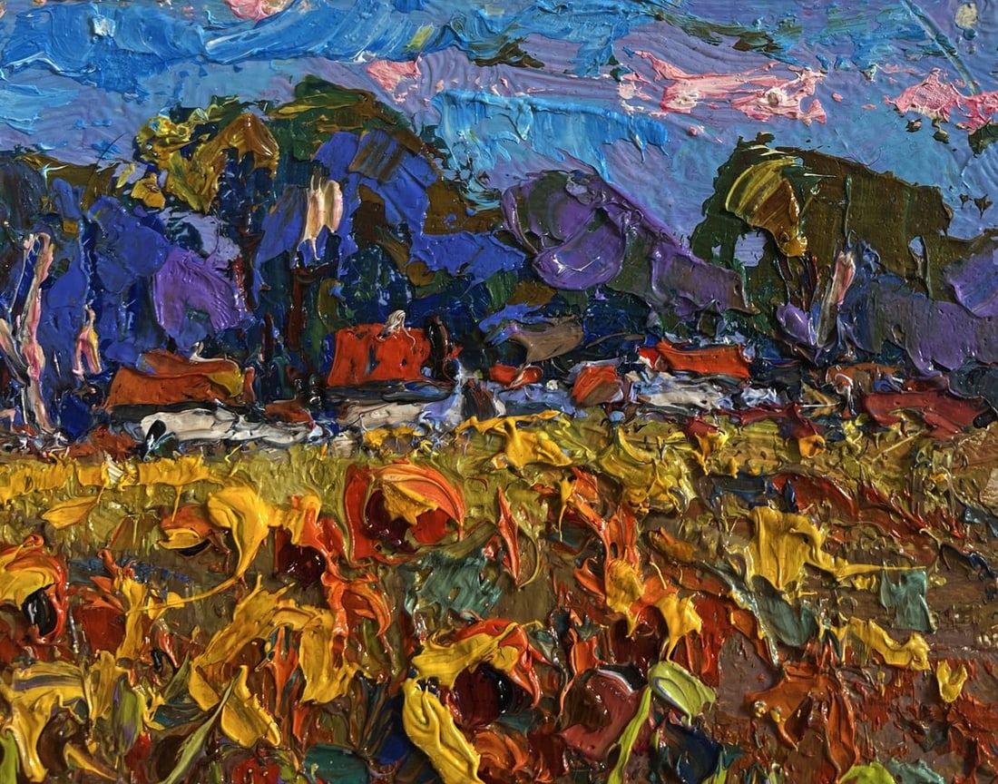 Oil painting Sunflower field in the village Oksana Kalenyuk - 4