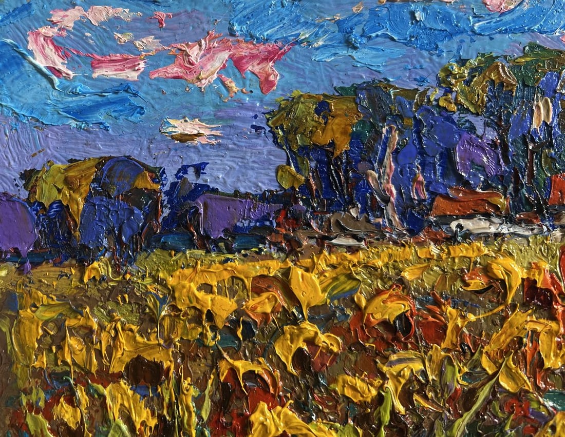 Oil painting Sunflower field in the village Oksana Kalenyuk - 6