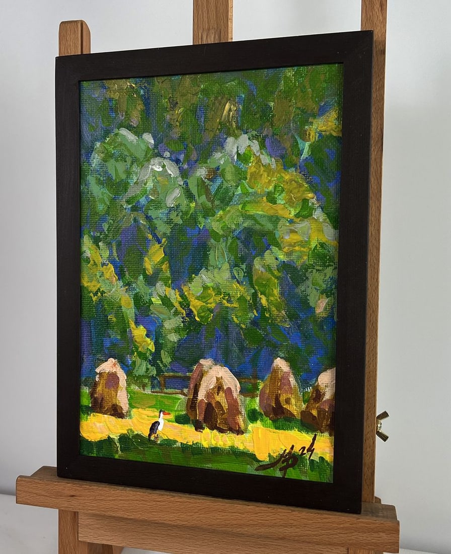 Acrylic painting Warm day by the haystacks Mykhailo Patskan - 2