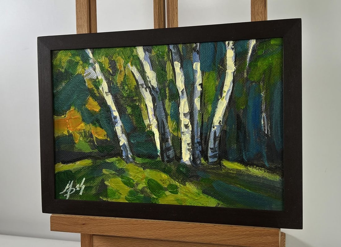 Acrylic painting Clearing in a birch forest Mykhailo Patskan - 2
