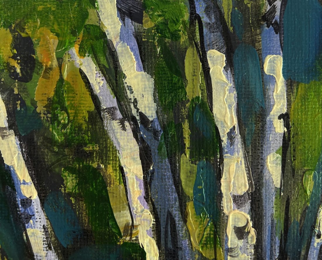 Acrylic painting Clearing in a birch forest Mykhailo Patskan - 5