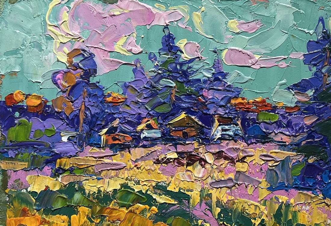 Oil painting Village in the shade of trees Alex Kalenyuk - 7