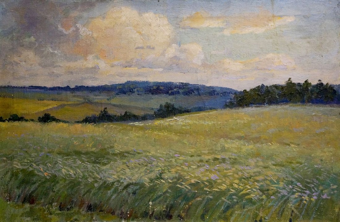 Oil painting Landscape field Gerus Boris Stepanovich: Title: Oil painting Landscape field Gerus Boris Stepanovich Description: NoVern 657 *** ABOUT THIS PAINTING *** * TITLE: "Landscape field" * ARTISTS: Gerus Boris Stepanovich * SIZE: 52x64 cm/'20.47x25