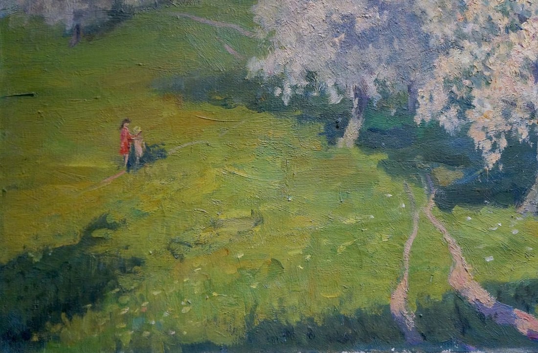 Oil painting Trees are blooming - 2