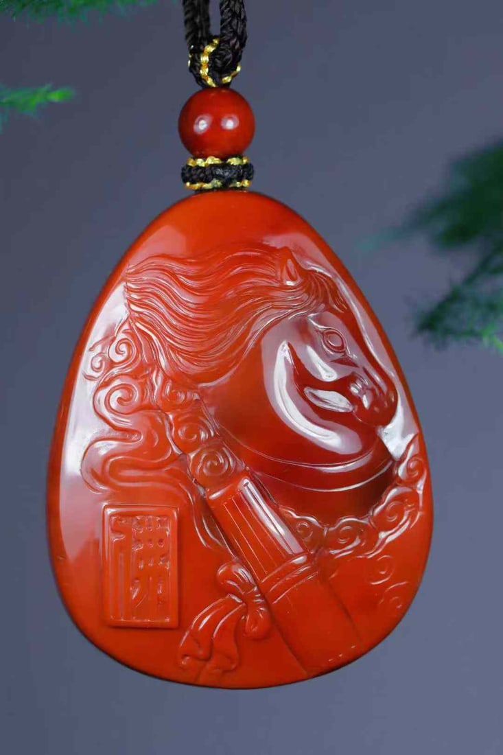 Natural Nanhong Agate Hand-carved Kwan-yin Pendant w Certificate - 4