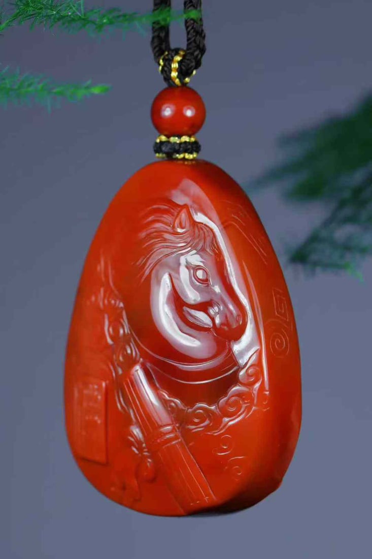 Natural Nanhong Agate Hand-carved Kwan-yin Pendant w Certificate - 5