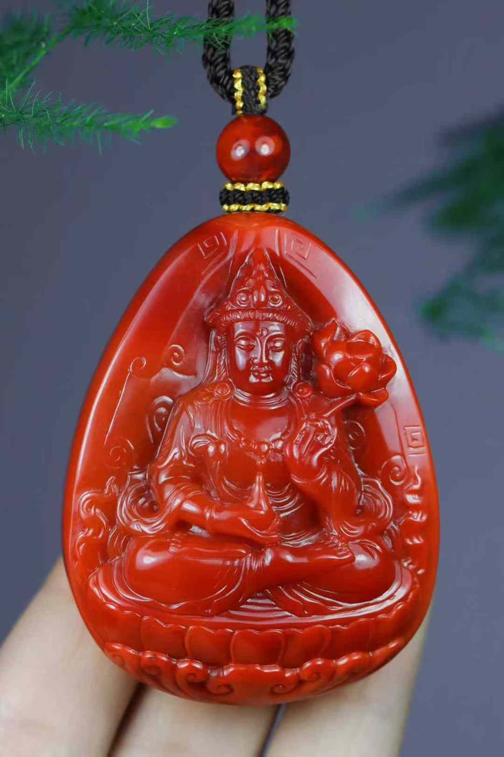 Natural Nanhong Agate Hand-carved Kwan-yin Pendant w Certificate - 6