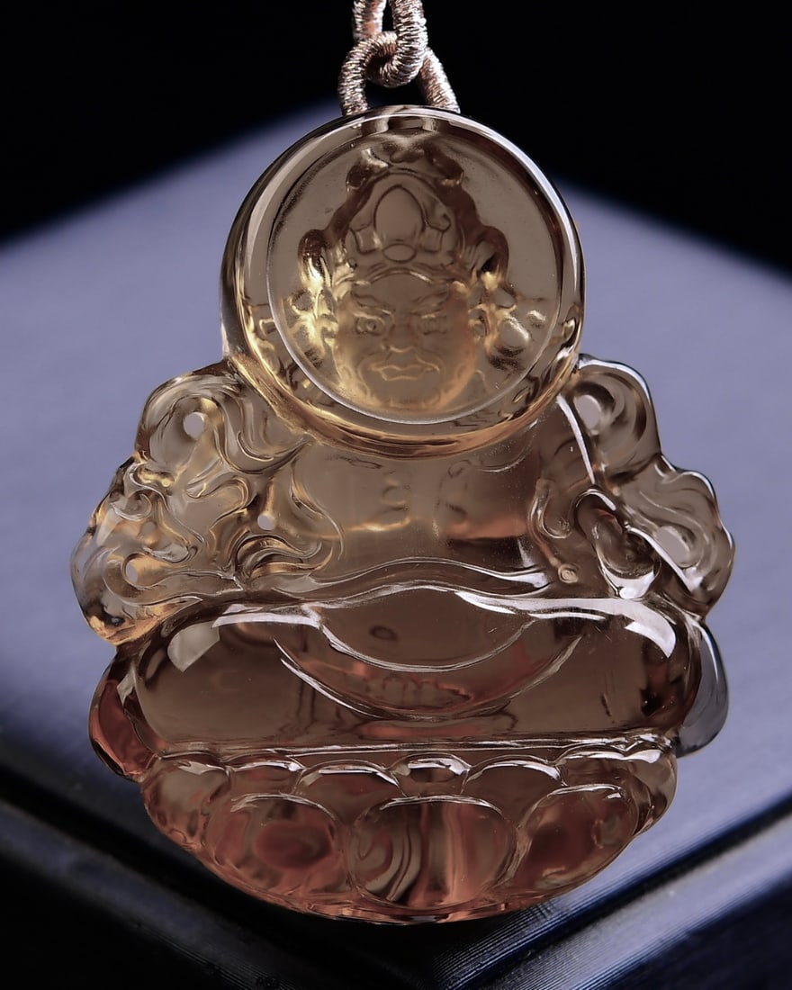 Citrine Hand-Carved Yellow Jambhala Pendant - 2