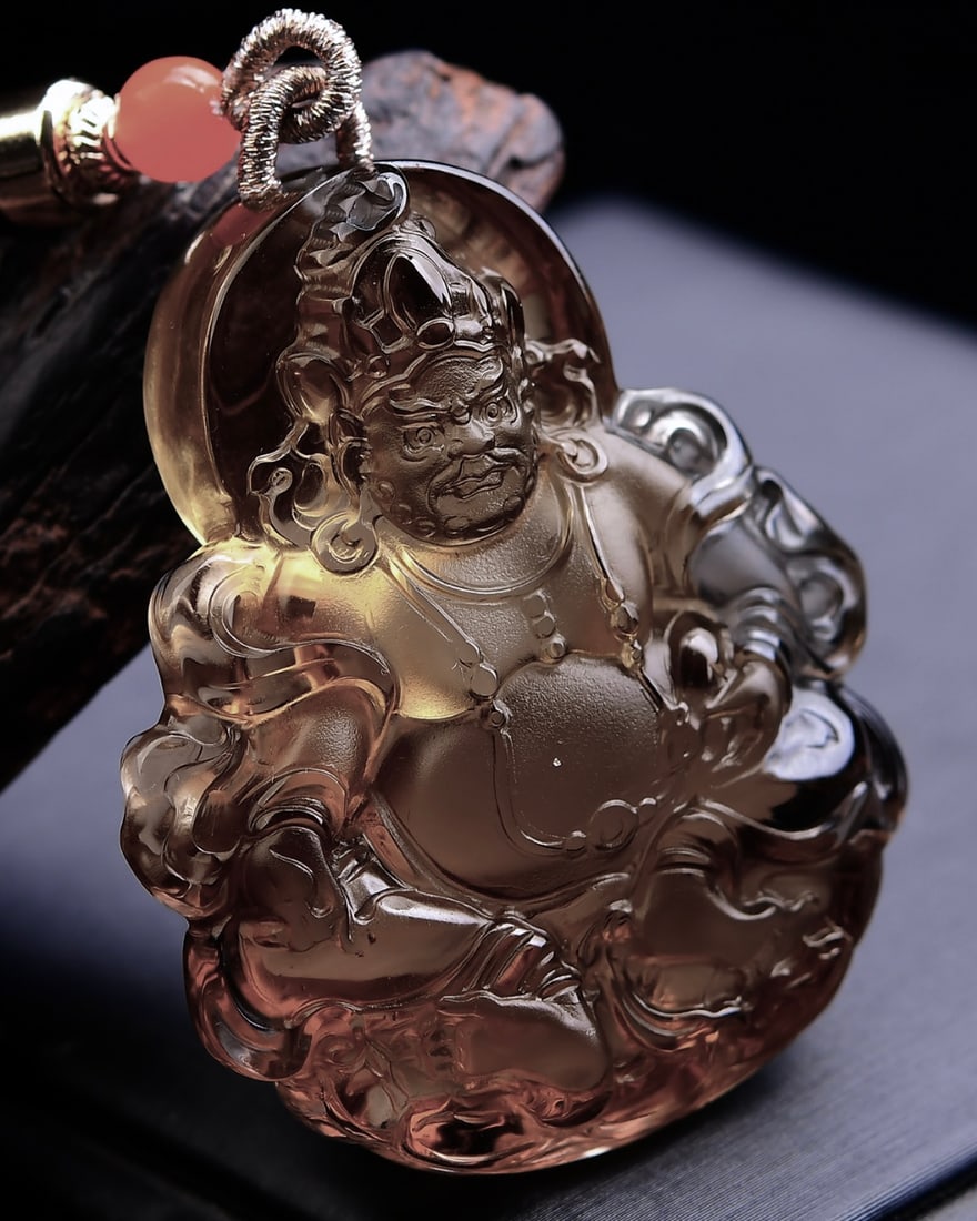 Citrine Hand-Carved Yellow Jambhala Pendant - 3