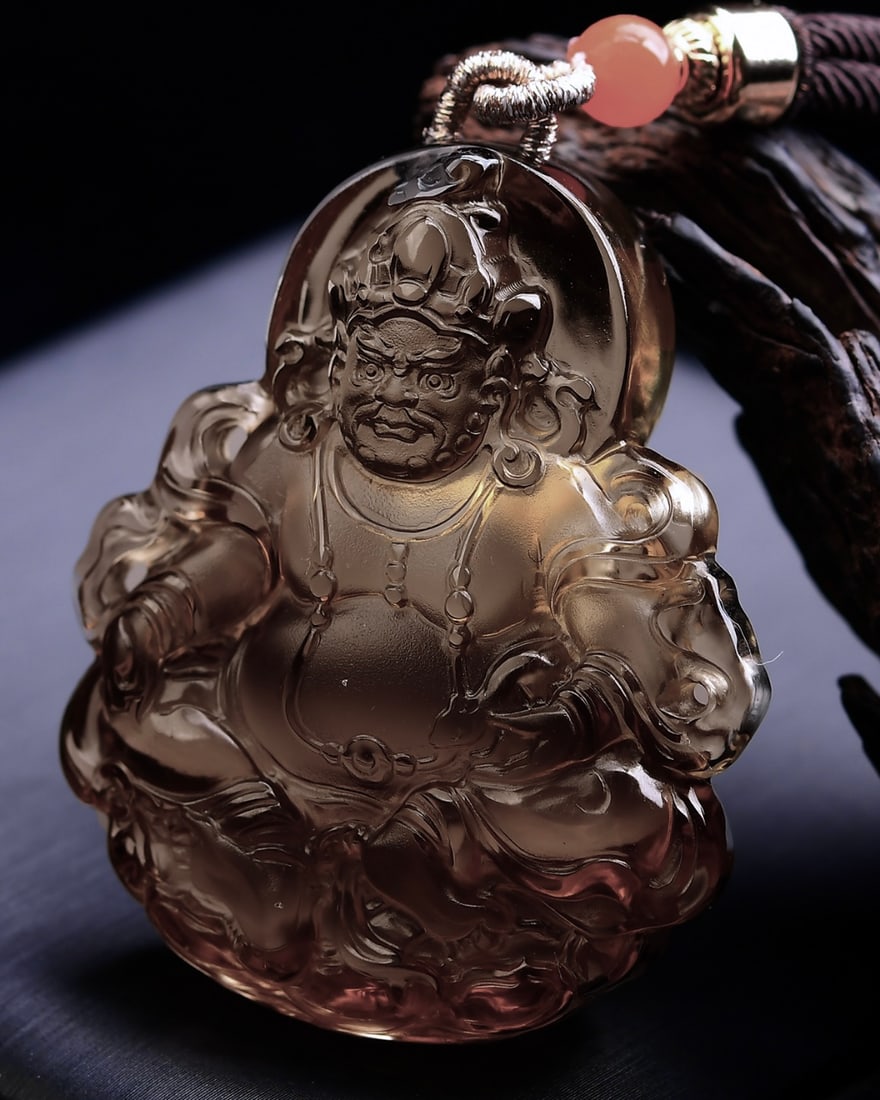 Citrine Hand-Carved Yellow Jambhala Pendant - 4