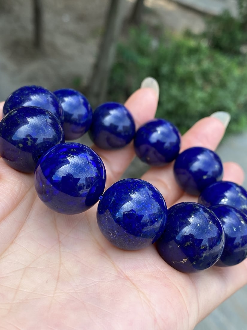 20mm Lapis Lazuli Beads Hand Chain Bracelet Bangle w Certificate - 2