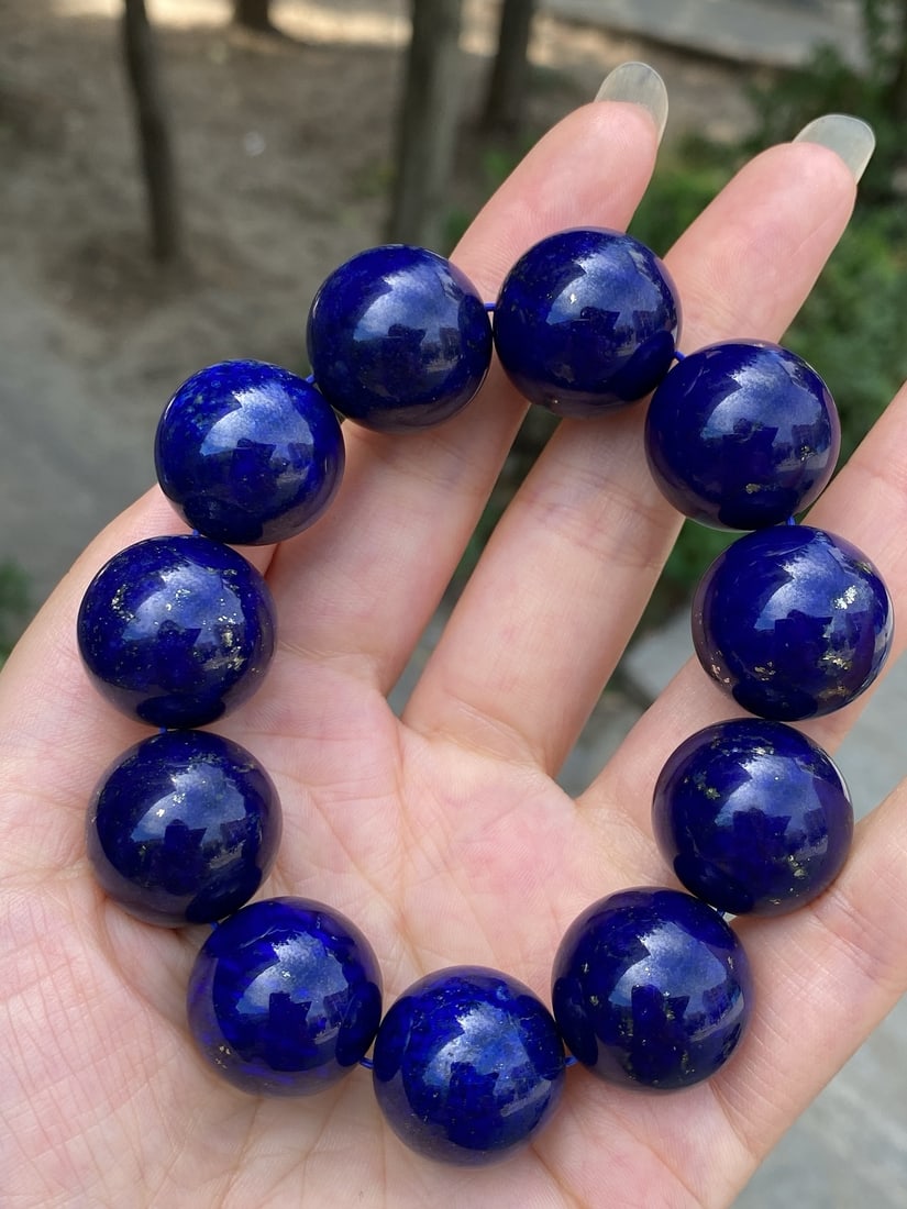 20mm Lapis Lazuli Beads Hand Chain Bracelet Bangle w Certificate - 4