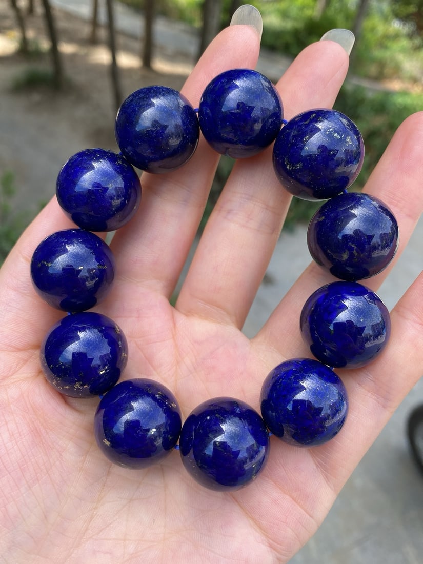 20mm Lapis Lazuli Beads Hand Chain Bracelet Bangle w Certificate - 7