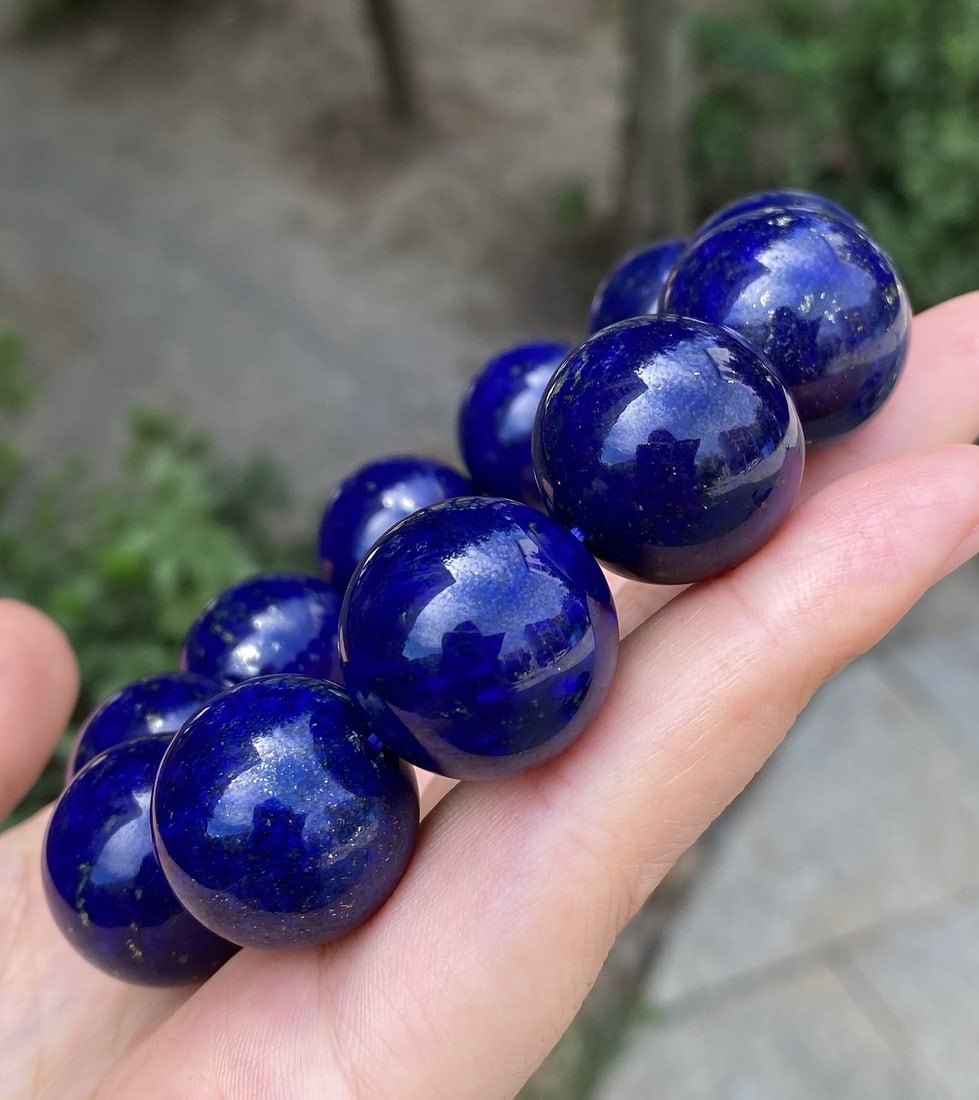 20mm Lapis Lazuli Beads Hand Chain Bracelet Bangle w Certificate - 8