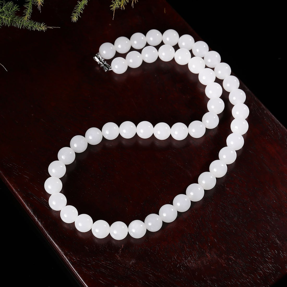 10mm Hetian Jade Beads Necklace w Certificate - 5