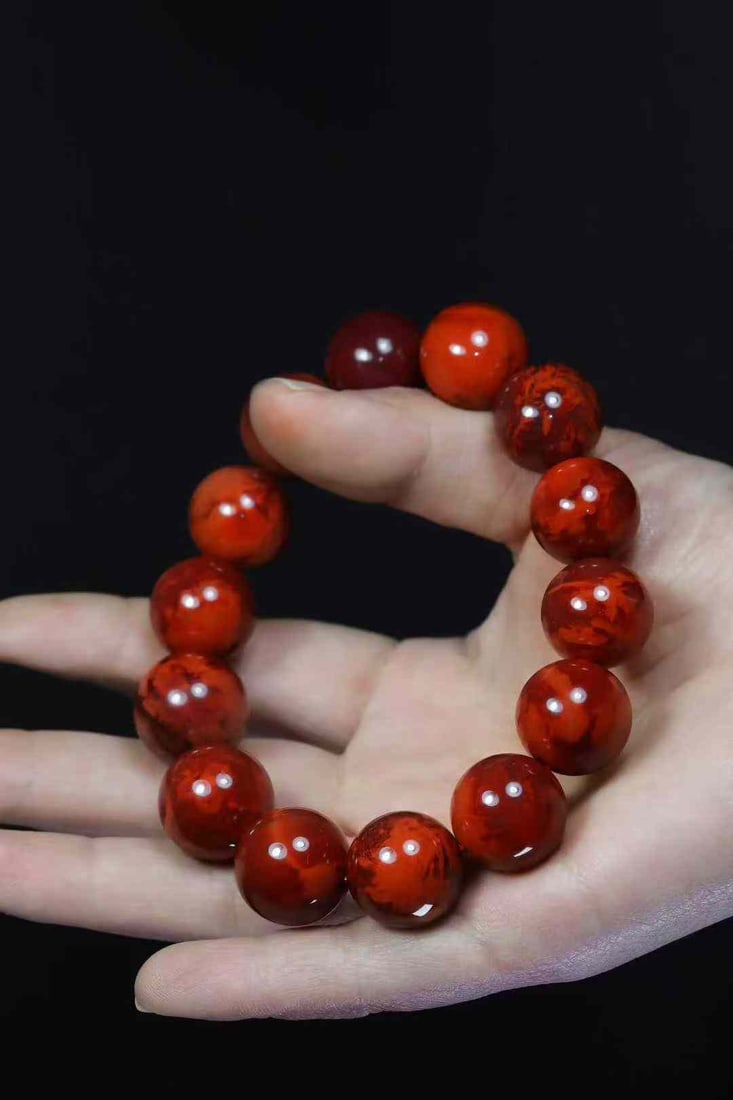 17mm Nanhong Agate Beads Hand Chain Bracelet Bangle w Certificate - 6
