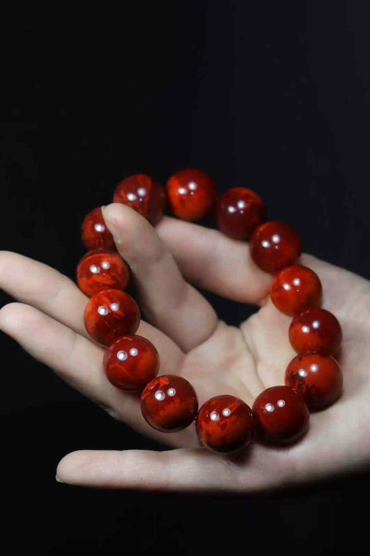 17mm Nanhong Agate Beads Hand Chain Bracelet Bangle w Certificate - 7