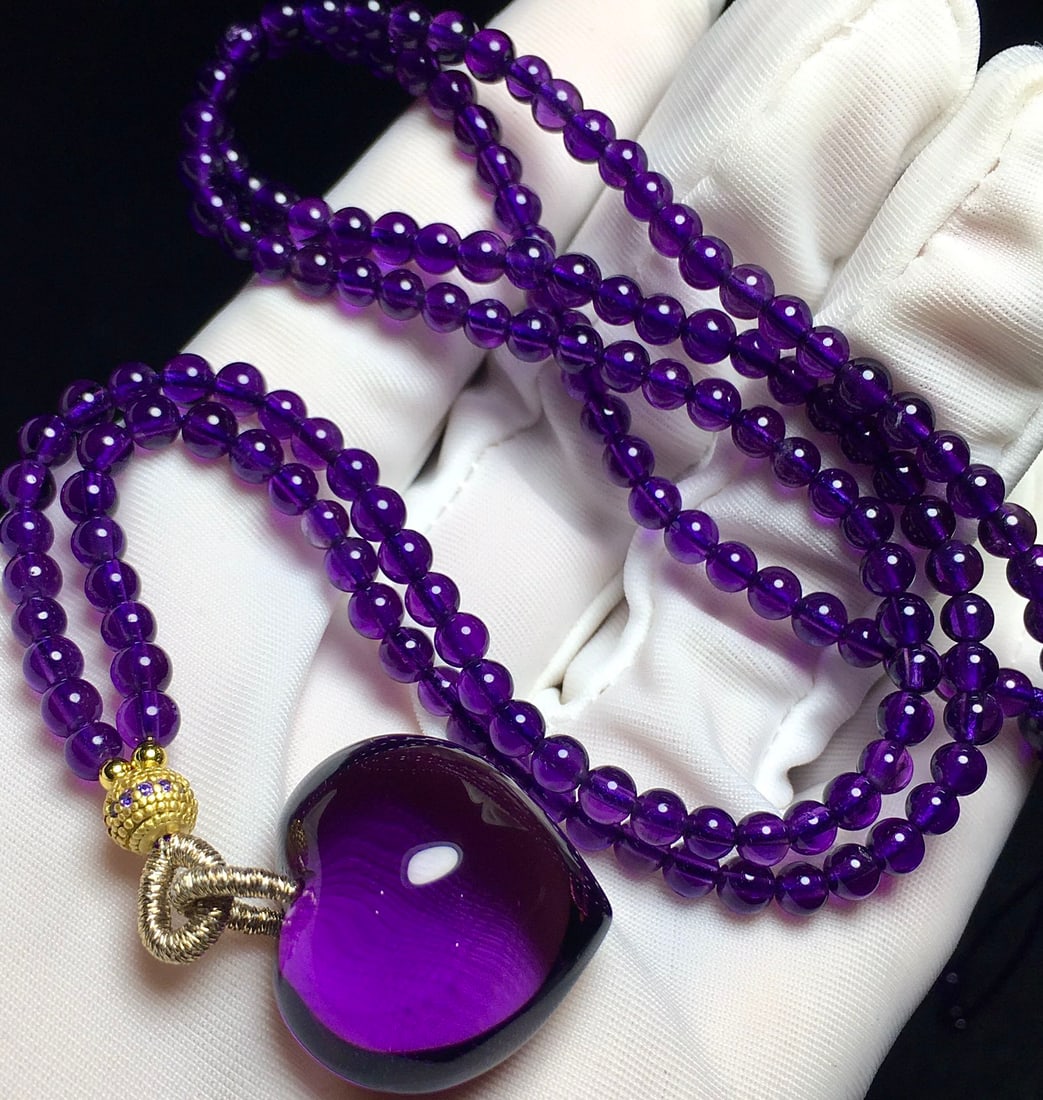 Amethyst Heart-shaped Pendant & Amethyst Necklace w Certificate - 2