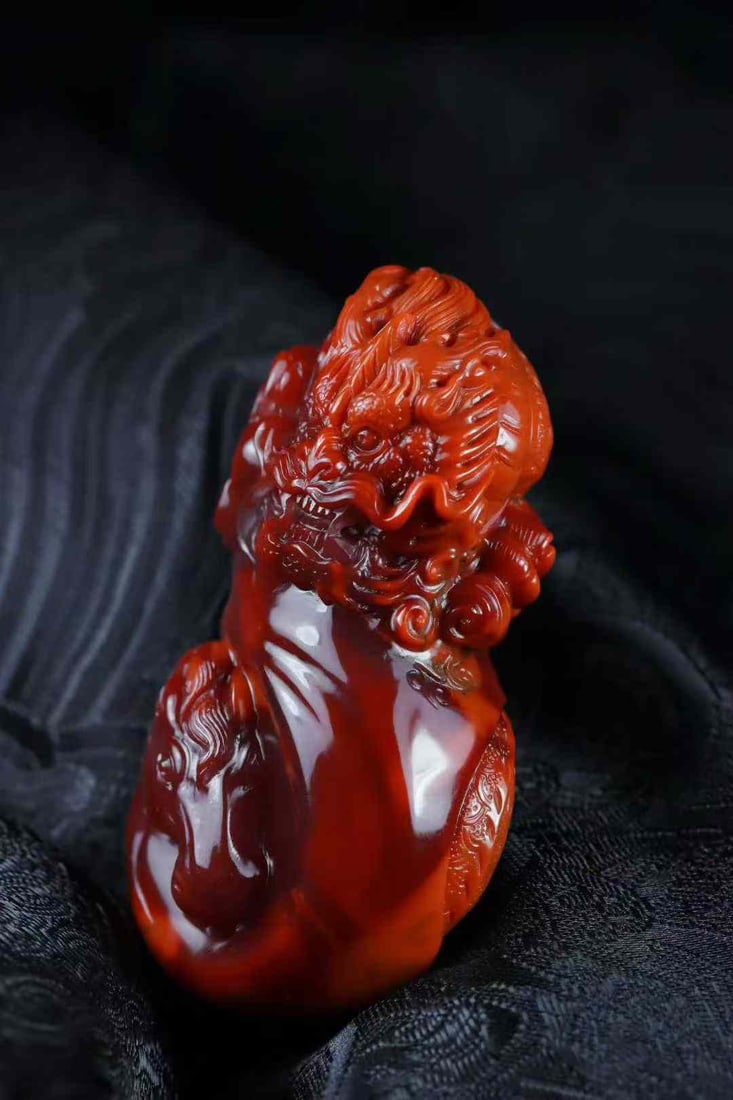 Natural Nanhong Agate Hand-carved Dragon Horse Pendant w Certificate - 3