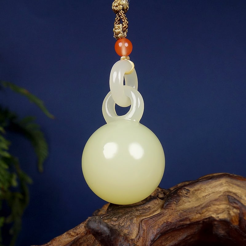 Hetian Jade Lucky Ball Pendant w Certificate - 2