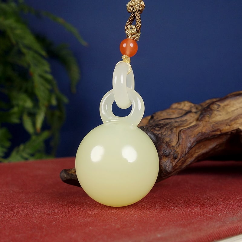 Hetian Jade Lucky Ball Pendant w Certificate - 5