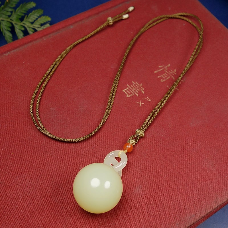 Hetian Jade Lucky Ball Pendant w Certificate - 7